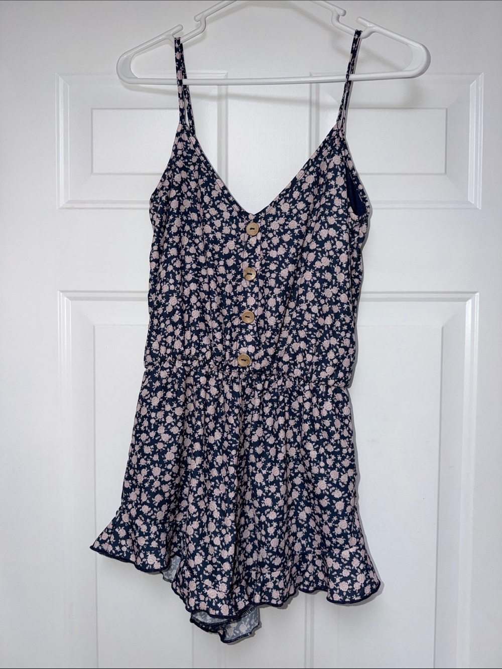Pink Lily Navy & Light Pink Floral Romper